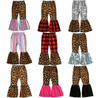 

US Toddler Baby Girls Clothes Leopard&Plaid Flared Leggings Pants Trousers XMAS