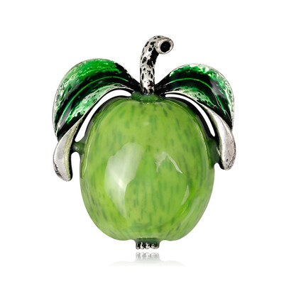 

1Pcs New Vivid Green Red Enamel Apple Brooch Carton Fruit Ginkgo Biloba Alloy Brooches Corsage For Women Scarf Pin Men Jewelry