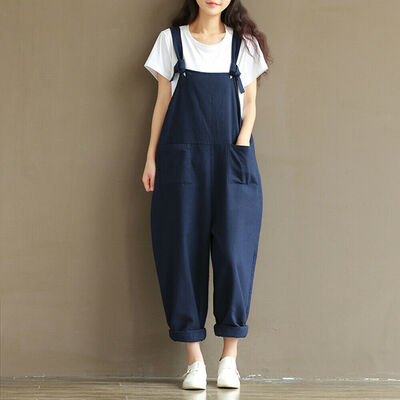 

Womens Casual Loose Linen Cotton Jumpsuit Dungarees Playsuit Trousers Overalls