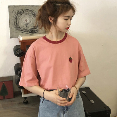 

Womens Casual Shiny Round Neck Letter Print Short Sleeve Loose Pullover Simple Backless T-Shirt