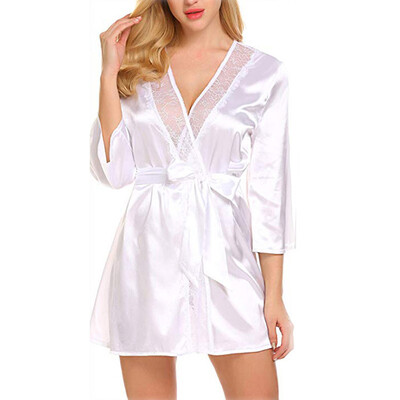 

Womens Robe Silk Satin Robes Wedding Bridesmaid Bride Gown Kimono Solid Robe