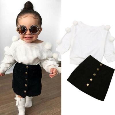 

Toddler Infant Baby Kids Girl Outfits Long Sleeve Tops Button Skirt Clothes Set