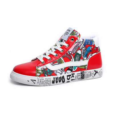 

2019 High-top Casual Shoes Men Trend Graffiti Vulcanized Shoes Male Breathable Sneakers Leather Flat Trainers Men Erkek Ayakkabi