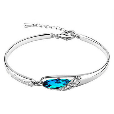 

Elegant Women Rhinestone Sky Blue Gemstone Ornaments Bracelet Bridal Anniversary Jewelry Gifts