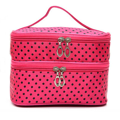 

Double Layer Large Capacity Cosmetic Bag Woman Dots Travel Makeup Organiser Bag