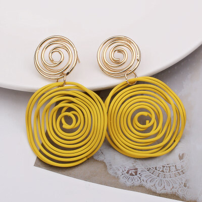 

Big Round Drop Earrings Red Green Yellow Wire Spiral Earrings Geometric Metal Maze Exaggerated Wedding Party Jewelry Pendientes