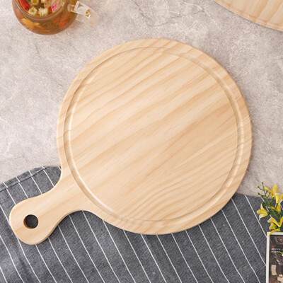 

Round Wooden Pizza Serving Slicing Paddle Board Wood Chopping Block Handle