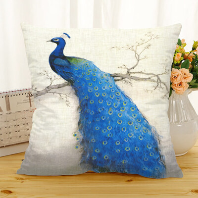 

1X Peacock Pillow Case Sofa Bedroom Home Decor Removable And Washable Office Cushion Linen Cushion Cover