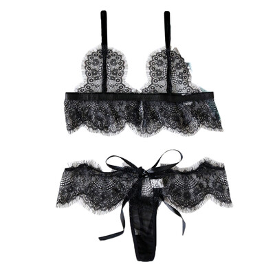 

Sexy Set Eyelash Lace Perspective Temptation Super Sexy Exotic Apparel Lingerie 2 Piece Set Babydoll With Thong