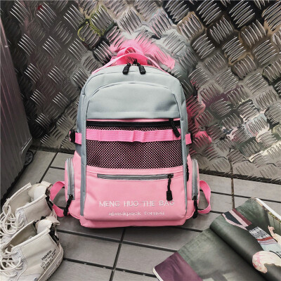 

Double shoulder bag male Korean version of large capacity couple western style embroidery impact color backpack junior high school