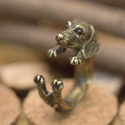 

Cute Long Ears Pug Ring Retro Burnished Animal Adjustable Free Size Wrap Ring