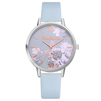 

Fashion Womens Watches Printed Flower Dial Ladies Simple Quartz Wristwatch Leather Strap Clock Casual Dress Reloj Mujer