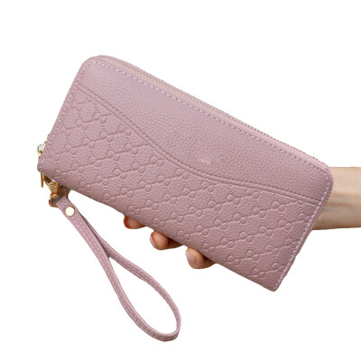 

Women Solid Color Embossed Multi Slots Faux Leather Wristlet Wallet Long Purse