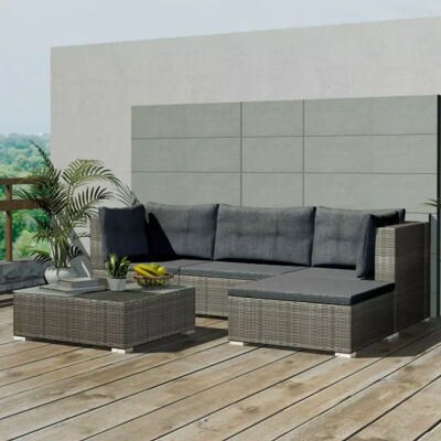 

5 Piece Garden Lounge Set with Cushions Poly Rattan Gray