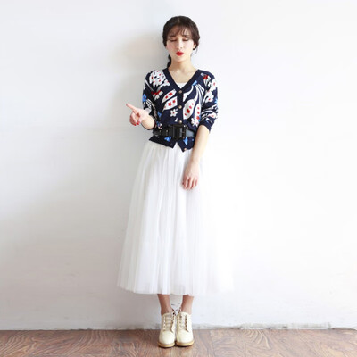 

New Brand Spring Summer Vintage Skirts Womens Elastic High Waist Tulle Mesh Skirt Long Pleated Tutu Skirt Female W2