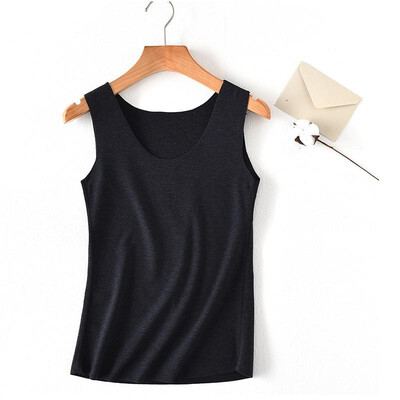 

Women Tank Top Solid Color Stretch Seamless Thermal Warm Lined Round Neck Sleeveless Casual Bodycon Tops