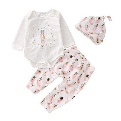 

New Baby Girl Clothes Set Long Sleeve Baby Cute RompersTrouserHat Newborn Cotton Infant Baby Girl Clothing Jumpsuit