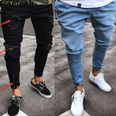 

Fashion Mens Ripped Skinny Jeans Destroyed Frayed Slim Fit Denim Pants Trousers