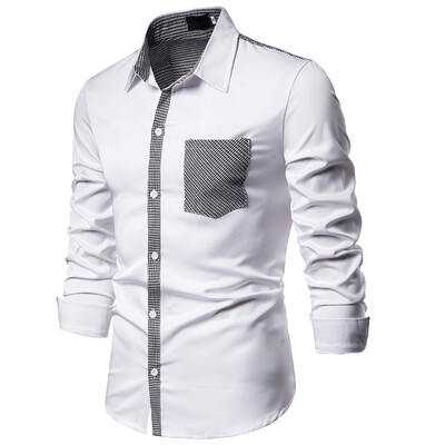 

Tailored Mens Patchwork Button Slim Fit Turn-Down Collar Long Sleeve Top Blouse Shirt