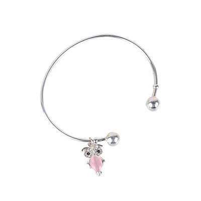 

Cute Lovely Silver Color Owl Shape Pendant Artificial Opal Decoration Alloy Bracelet Bangle for Women Girls