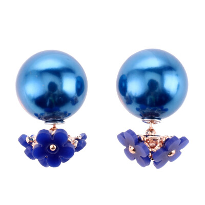 

Fashion Women Jewelry Double Sided Pearl Daisy Earrings Big Ball Beads Ear Stud