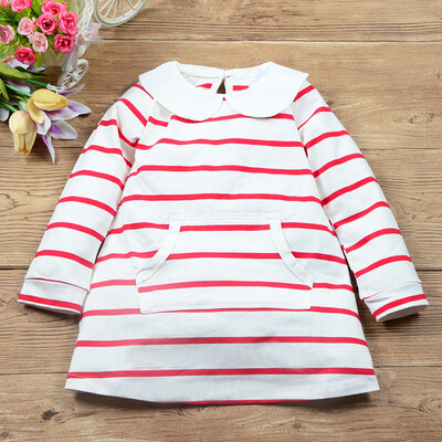 

Toddler Baby Girls Long Sleeves Stripe Print Kids Clothing Princess Dress