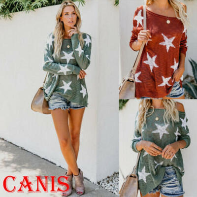 

Womens Off Shoulder Long Sleeve Knitted Pullover Jumper Sweater Casual Tops