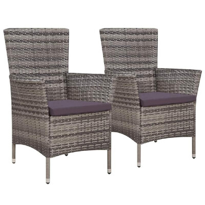 

Garden Chairs 2 pcs with Cushions Poly Rattan Gray