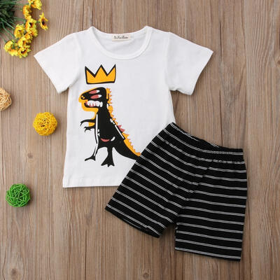 

2Pcs Toddler Kids Boys Summer Cartoon Crocodile T-Shirt Tops Plaid Shorts Outfits Set Clothes