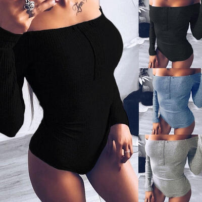 

Womens Long Sleeve Bodysuit Leotard Bodycon Bandage Jumpsuit Romper Tops Blouse
