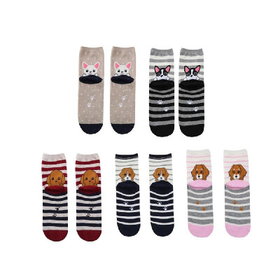 

5 Pairs of Mixed Color Women Cotton Socks Cartoon Three-dimensional Cute Animal Socks One Size
