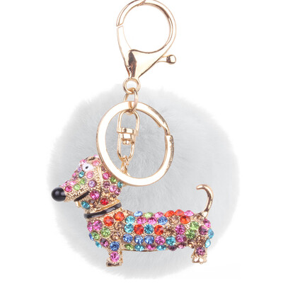 

Cute Keji Keychain Diamond Cartoon Puppy Keychain Gift Rex Rabbit Fur Plush Ball Jewelry