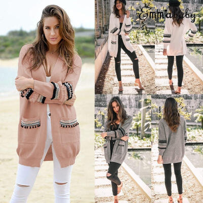 

Women Long Cardigan Coat Long Sleeve Ladies Loose Jacket Jumper V Collar Outwear