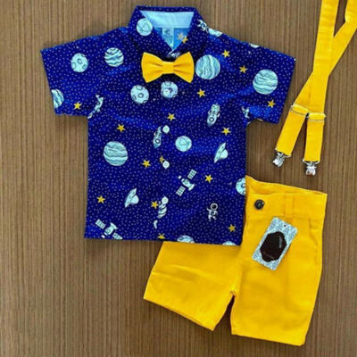 

Baby Boy Kids Formal Gentleman Suit Space ShirtShorts Pants Clothes Set Sunsuit