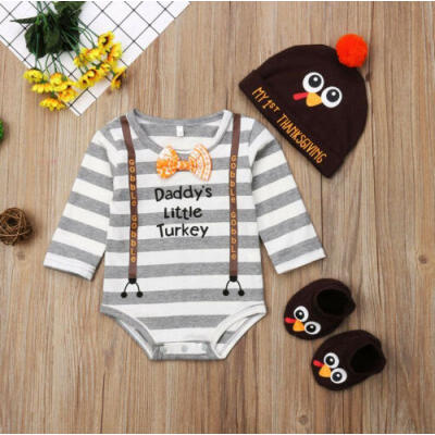 

US Turkey Infant Baby Boy Bodysuit Romper Tops Hat 3Pcs Outfit Kid Clothes Set