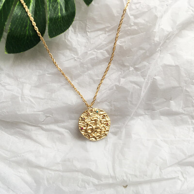 

New 12 Zodiac Necklace Pendant necklace Gold Coin stone Constellation Necklace for Women Jewelry Party Gift Drop shipping