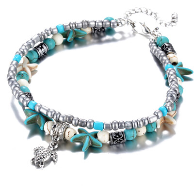 

Women Bohemian Multiple Layers Starfish Turtle Beads Anklets Beach Jewelry Foot Chain Bracelet