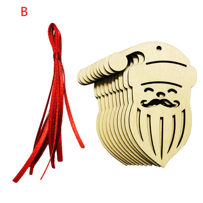 

〖Follure〗10PC Christmas Wood Chip Tree Ornaments Xmas Hanging Pendant Decoration Gifts
