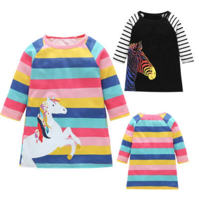 

Toddler Girls Kids Autumn Clothes Long Sleeve Party Unicorn Tops T-Shirt Dress