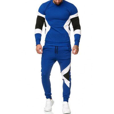 

Toponeto Mens Autumn Winter Patchwork Sweatshirt Top Pants Sets Sports Suit Tracksuit