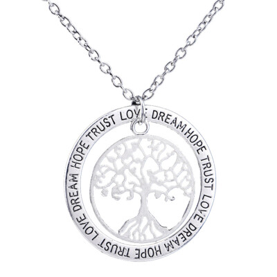 

Lettering Love Trust Ring of Life Tree Necklace - Silver Empty Wishing Pendant