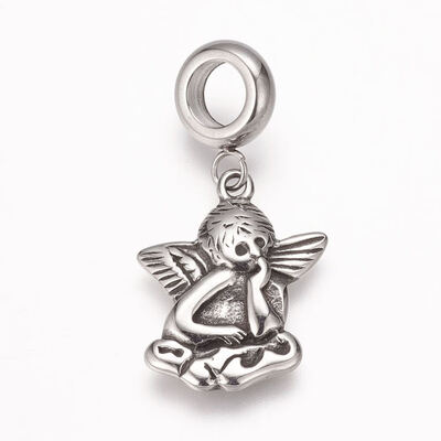 

304 Stainless Steel European Dangle Beads Large Hole Pendants Angel Antique Silver 285mm Hole 5mm Pendant 185x16x25mm