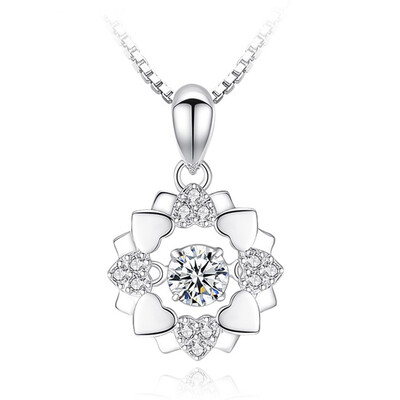 

925 Sterling Silver Women Fashion Jewelry Crystal Diamond Necklace Heart Beat Pendant Christmas Valentine Gifts