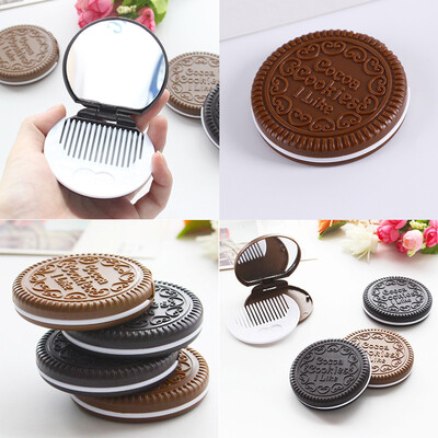 

JPGIF Mini Pocket Chocolate Cookie Biscuits Compact Mirror With Comb Cute