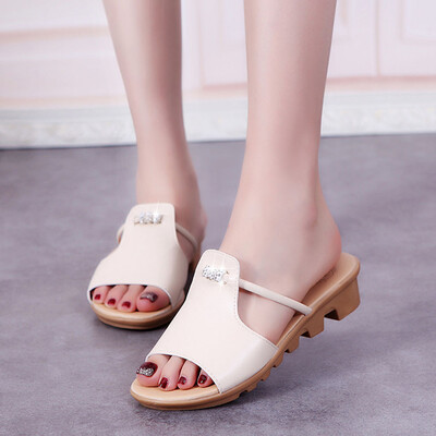 

Rose Ladies Beaded Rhinestone Student Open Toe Slippers Beach Shoes Non-slip Slippers