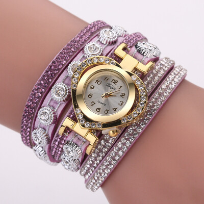 

Duoya brand womens fashion watch fashion diamond love head bracelet bracelet full diamond winding quartz watch