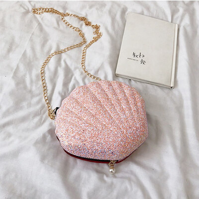 

New Creative Shell Shape Women Shiny Shell Bag Shoulder Bag Fashion Lady Glitter Crossbody Bag Party Shoulder Chain Bag