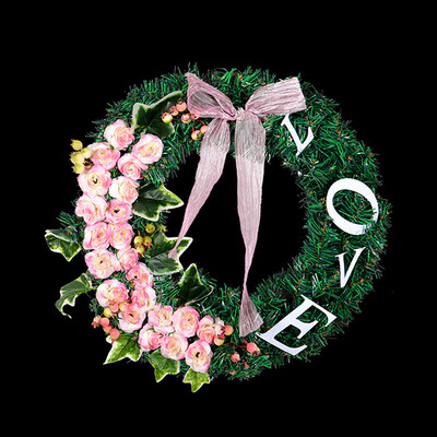 

Gobestart Pink Love Letter Garland Rose Wreath Home Window Decoration Pendant