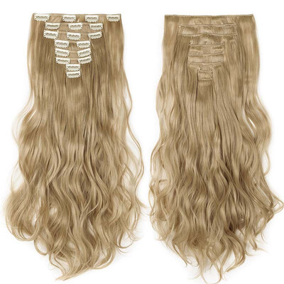 

Full Head Clip Synthetic in Hair Extensions 8 Piece 18 Clips Hairpiece Long Wave Curly Straight for Women