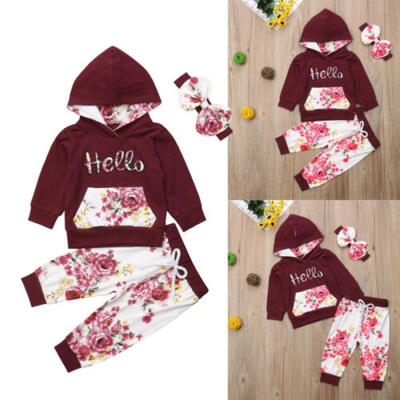 

Fashion Infant Baby Girls Tops Long Sleeve HELLO printedPants Outfits Clothes